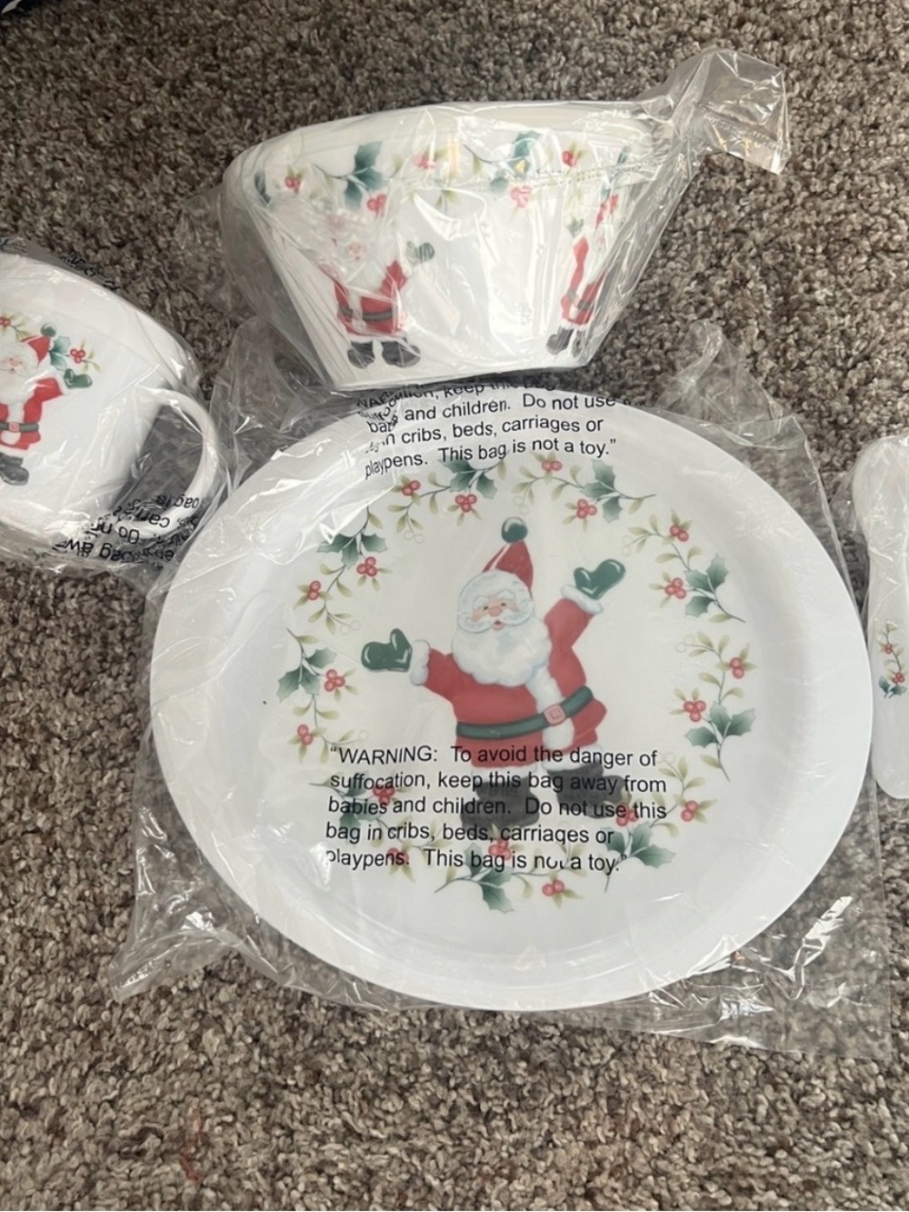Santa Holiday Melamine Plate and Bowl Set - White, Red, Green